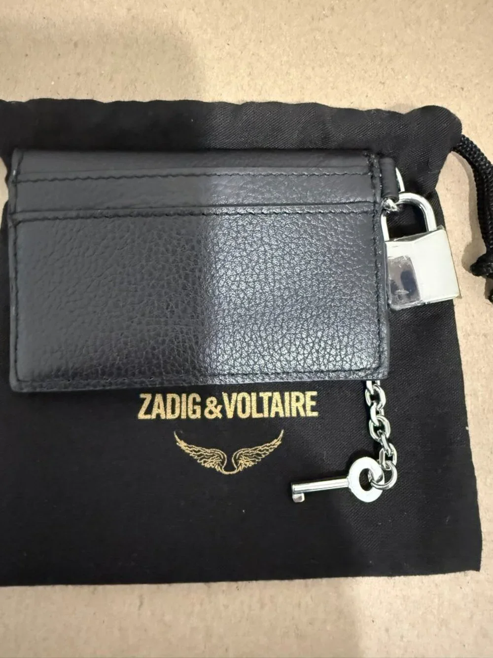 Zadig & Voltaire “Amour” Leather Wallet w/ Padlock & Chain - New